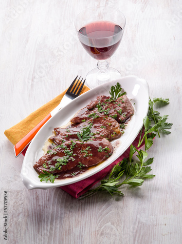 Photo: escalope cooked on red wine escalope cooked on red wine