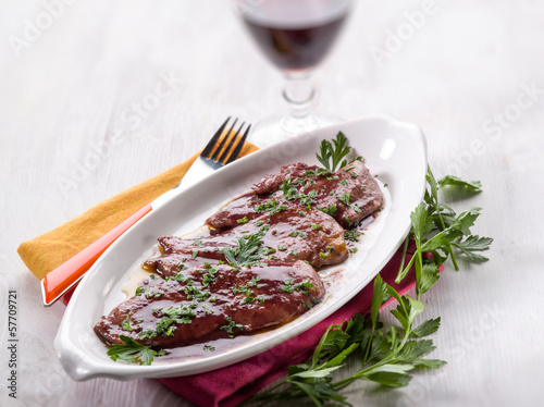 Photo: escalope cooked on red wine escalope cooked on red wine