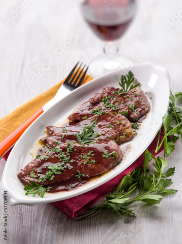 Photo: escalope cooked on red wine escalope cooked on red wine