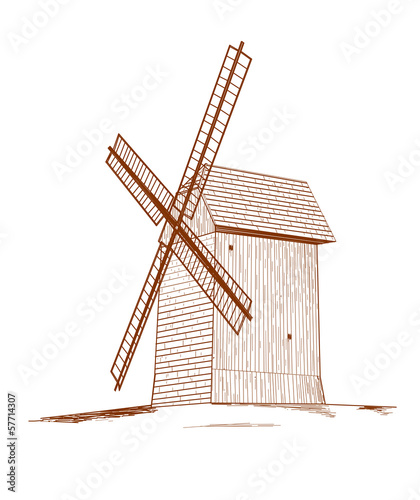 Vector: Old rural windmill - vector illustration. Old rural windmill - vector illustration.