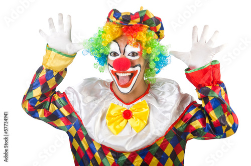 Photo: Funny clown isolated on white Funny clown isolated on white