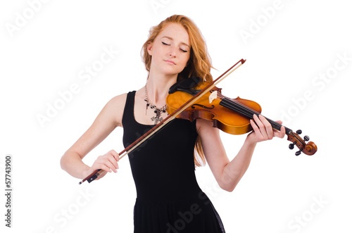 Photo: Woman with violin isolated on white Woman with violin isolated on white