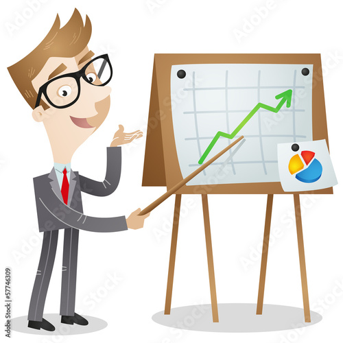 Vector: Businessman, presenting growing graph, statistics Businessman, presenting growing graph, statistics