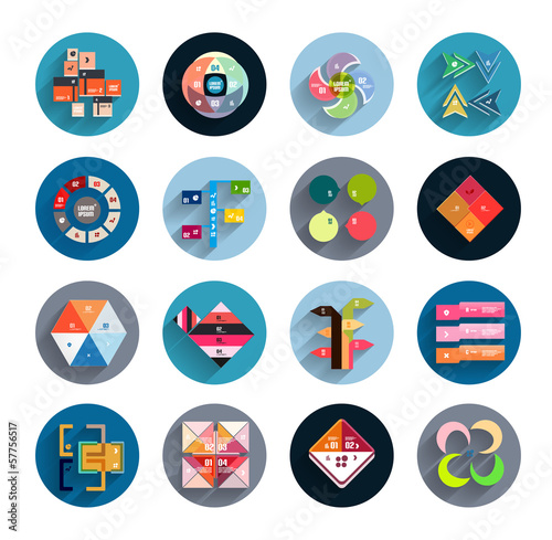 Vector: Infographic inside colorful circles. Flat icon set Infographic inside colorful circles. Flat icon set