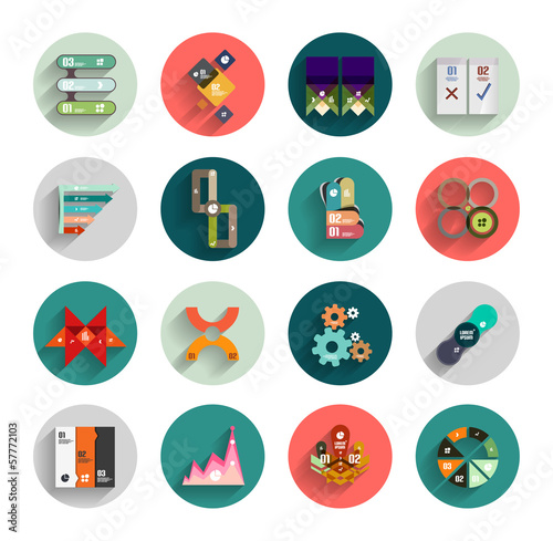 Vector: Infographic inside colorful circles. Flat icon set Infographic inside colorful circles. Flat icon set