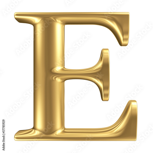 Illustration: Golden matt letter E, jewellery font collection Golden matt letter E, jewellery font collection