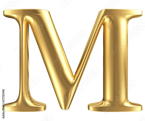 Illustration: Golden matt letter M, jewellery font collection Golden matt letter M, jewellery font collection