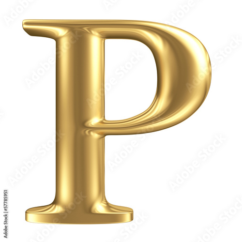Illustration: Golden matt letter P, jewellery font collection Golden matt letter P, jewellery font collection
