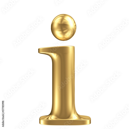 Illustration: Golden matt lowercase letter i, jewellery font collection Golden matt lowercase letter i, jewellery font collection