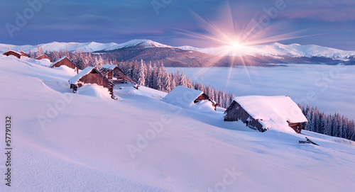 Photo: Colorful winter morning in the Carpathian mountains. Colorful winter morning in the Carpathian mountains.