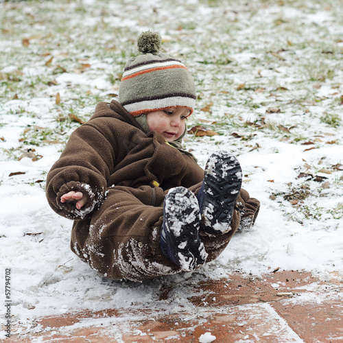 Photo: Child on icy slippery road Child on icy slippery road