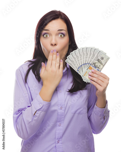 Photo: Mixed Race Woman Holding the New One Hundred Dollar Bills Mixed Race Woman Holding the New One Hundred Dollar Bills