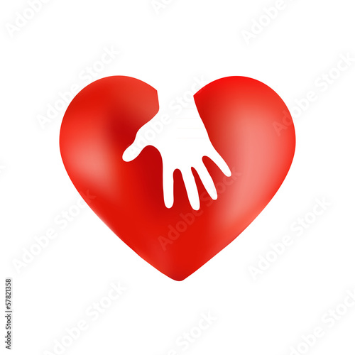 Vector: Heart icon with a hand on white background Heart icon with a hand on white background