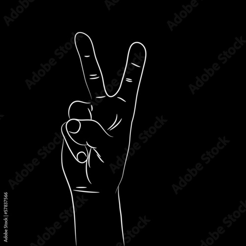 Vector: A black and white illustration of a hand in victory sign A black and white illustration of a hand in victory sign