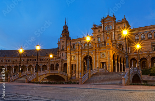 Photo: Plaza de Espana at night, Seville, Spain Plaza de Espana at night, Seville, Spain