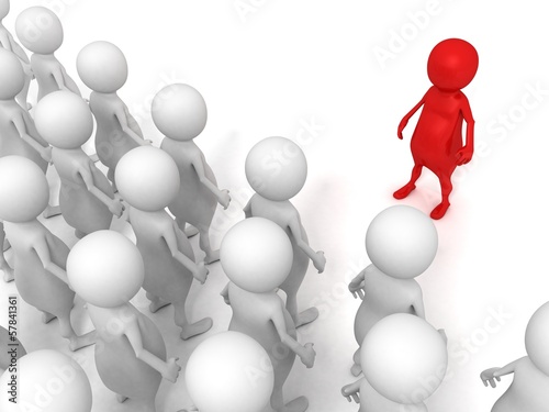 Illustration: red 3d leader of a team stand out of crowd red 3d leader of a team stand out of crowd