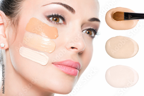 Photo: Model face of beautiful woman with foundation on skin Model face of beautiful woman with foundation on skin