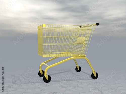 Illustration: Golden shopping cart - 3D render Golden shopping cart - 3D render