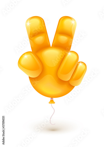 Vector: Orange balloon as human hand showing victory symbol Orange balloon as human hand showing victory symbol