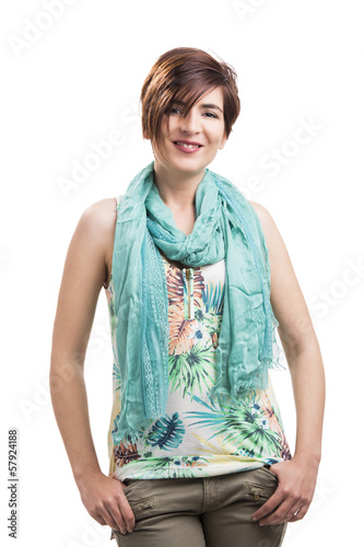 Photo: Beautiful woman standing over a white background Beautiful woman standing over a white background
