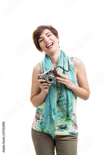 Photo: Woman with a vintage camera Woman with a vintage camera