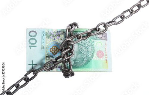 Photo: Polish currency with chain for security and investment Polish currency with chain for security and investment