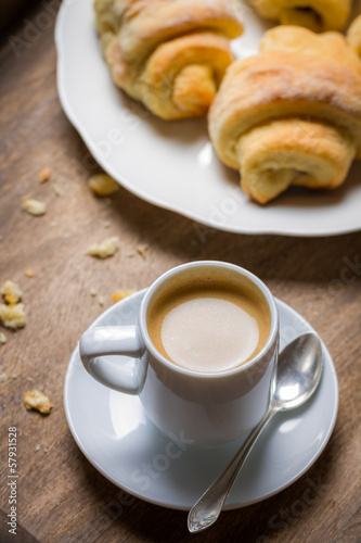Photo: Breakfast with espresso and a fresh croissant Breakfast with espresso and a fresh croissant