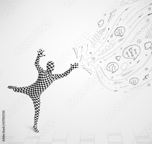 Photo: Guy in body suit morphsuit looking at sketches and doodles Guy in body suit morphsuit looking at sketches and doodles