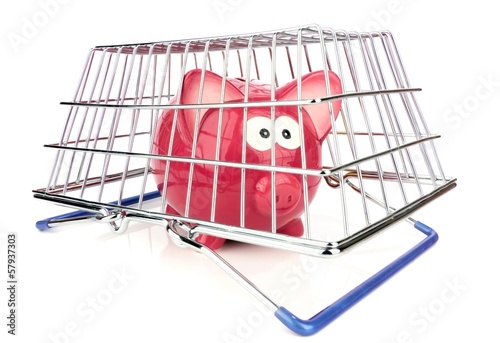 Photo: A piggy bank trapped under a shopping basket A piggy bank trapped under a shopping basket