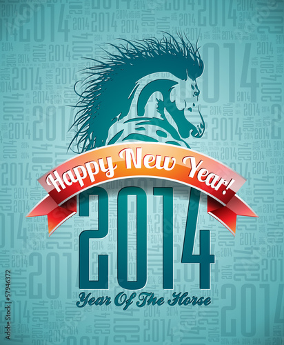 Vector: VectorVector Happy New Year 2014 design with horse and ribbon VectorVector Happy New Year 2014 design with horse and ribbon
