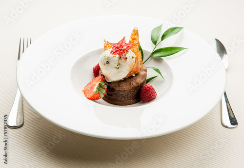 Photo: Chocolate cake dessert with ice-cream Chocolate cake dessert with ice-cream