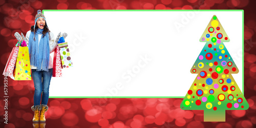 Photo: Girl with shopping bags. Christmas sale. Girl with shopping bags. Christmas sale.