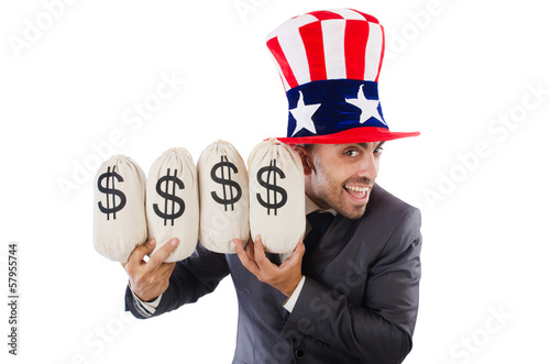 Photo: Man with dollar sacks on white Man with dollar sacks on white
