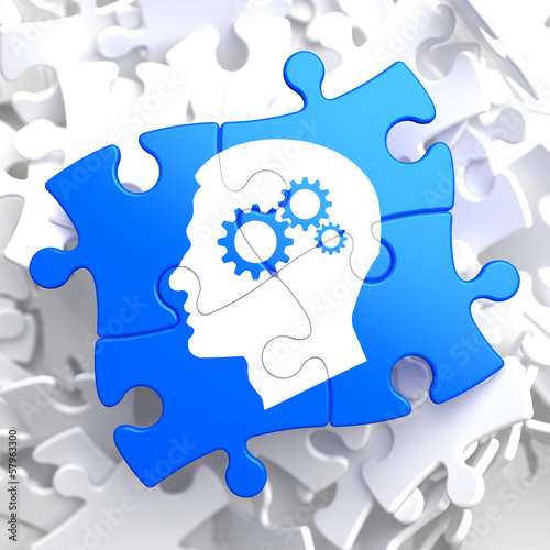 Illustration: Psychological Concept on Blue Puzzle. Psychological Concept on Blue Puzzle.