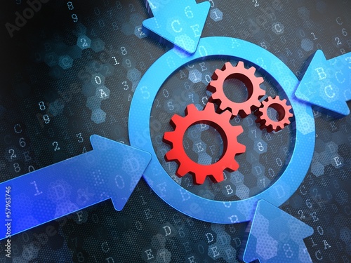 Illustration: Cogwheel Gear Icon on Digital Background. Cogwheel Gear Icon on Digital Background.
