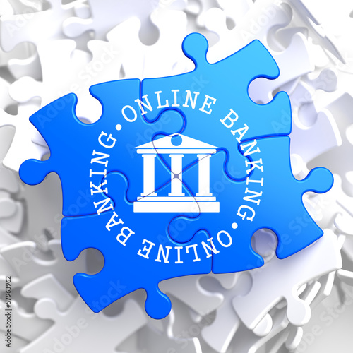 Illustration: Online Banking Concept on Blue Puzzle. Online Banking Concept on Blue Puzzle.