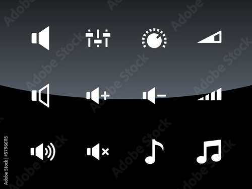 Vector: Speaker icons on black background. Volume control. Speaker icons on black background. Volume control.