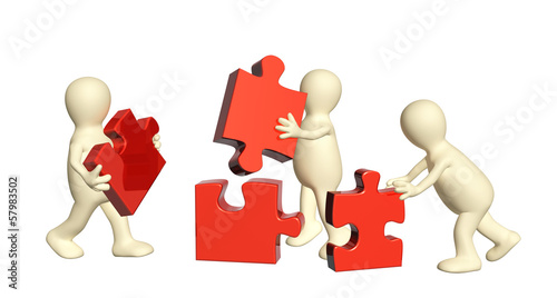 Illustration: Three puppets with puzzles Three puppets with puzzles