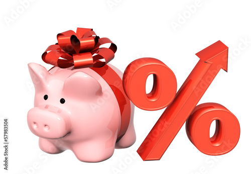 Illustration: Piggy bank and percent symbol Piggy bank and percent symbol