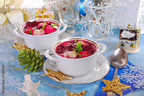 Photo: red borscht with ravioli for christmas red borscht with ravioli for christmas