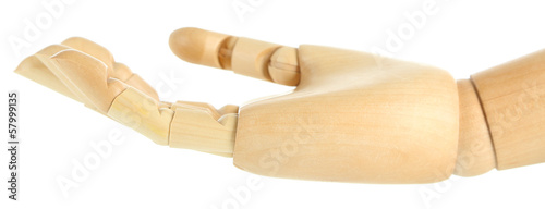 Photo: Wooden hand isolated on white Wooden hand isolated on white