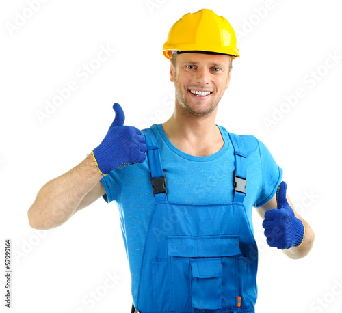Photo: Portrait of young foreman isolated on white Portrait of young foreman isolated on white