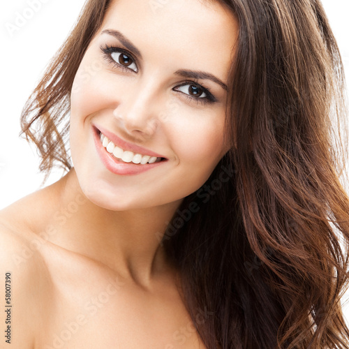 Photo: Portrait of beautiful woman, on white Portrait of beautiful woman, on white