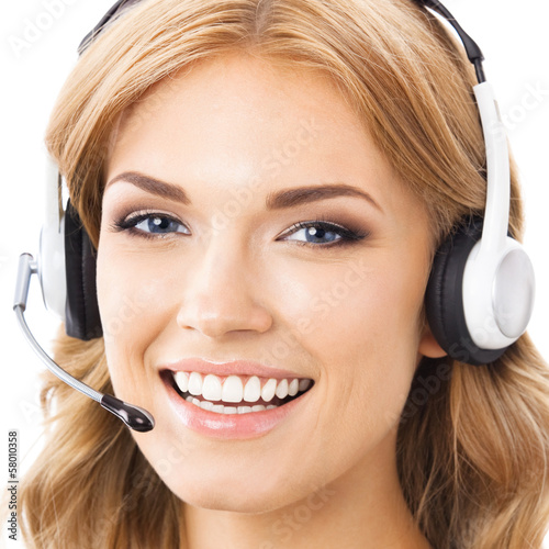 Photo: Support phone operator in headset, isolated Support phone operator in headset, isolated
