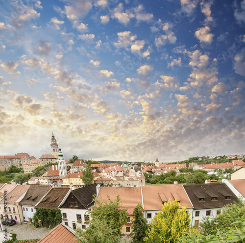 Photo: Cesky Krumlov, Czech Republic. Beautiful city medieval skyline a Cesky Krumlov, Czech Republic. Beautiful city medieval skyline a