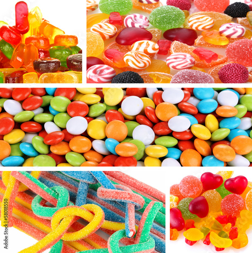 Photo: Collage of different colorful candy and sweets Collage of different colorful candy and sweets