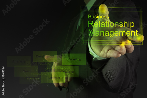 Photo: Businessman hand show business relationship management on the ne Businessman hand show business relationship management on the ne