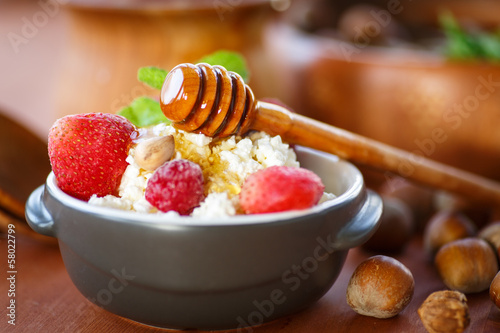 Photo: cottage cheese with fresh fruit and honey cottage cheese with fresh fruit and honey