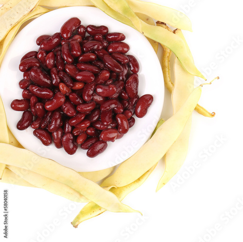 Photo: Composition of yellow pods and red beans Composition of yellow pods and red beans
