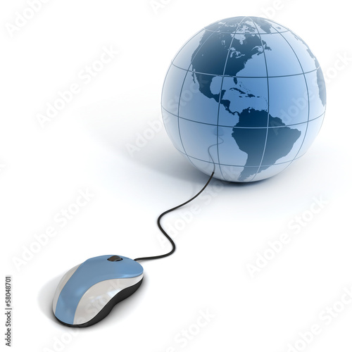 Illustration: internet 3d concept - computer mouse with globe internet 3d concept - computer mouse with globe